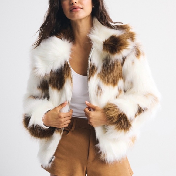 Abercrombie & Fitch Faux Fur Jacket - White and Brown - Picture 4 of 4